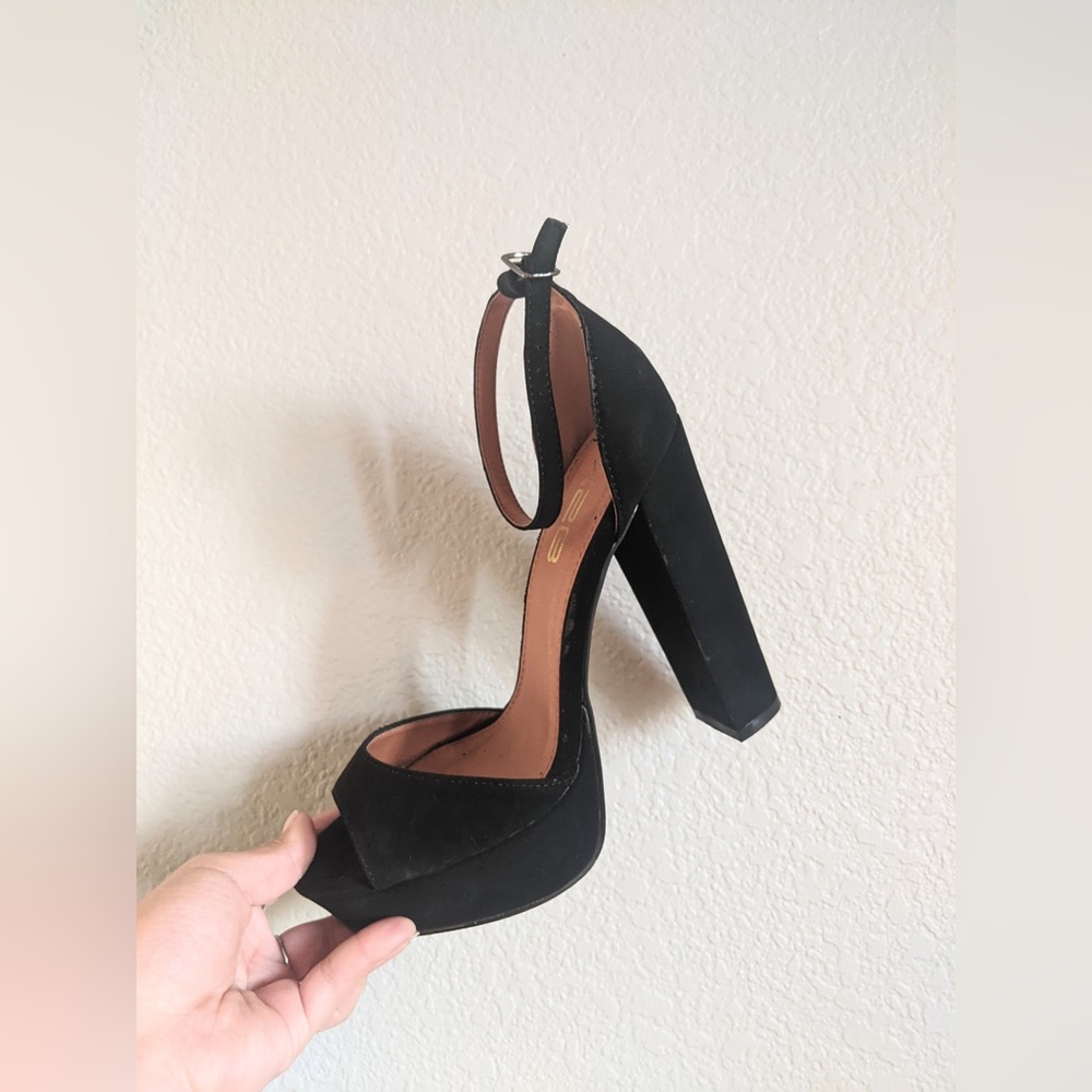 X2B platform ankle strap black heels